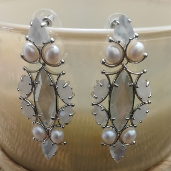 Kendra Scott Genevieve Statement Earrings in Silver and Ivory Pearl NEW - Picture 8 of 10